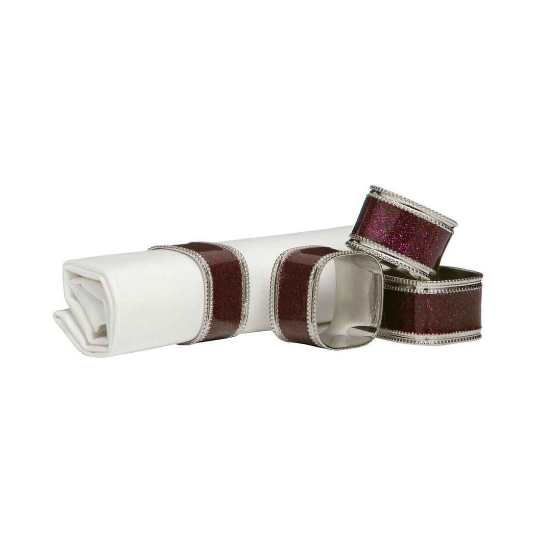 Set Of Four Purple Glitter Napkin Rings