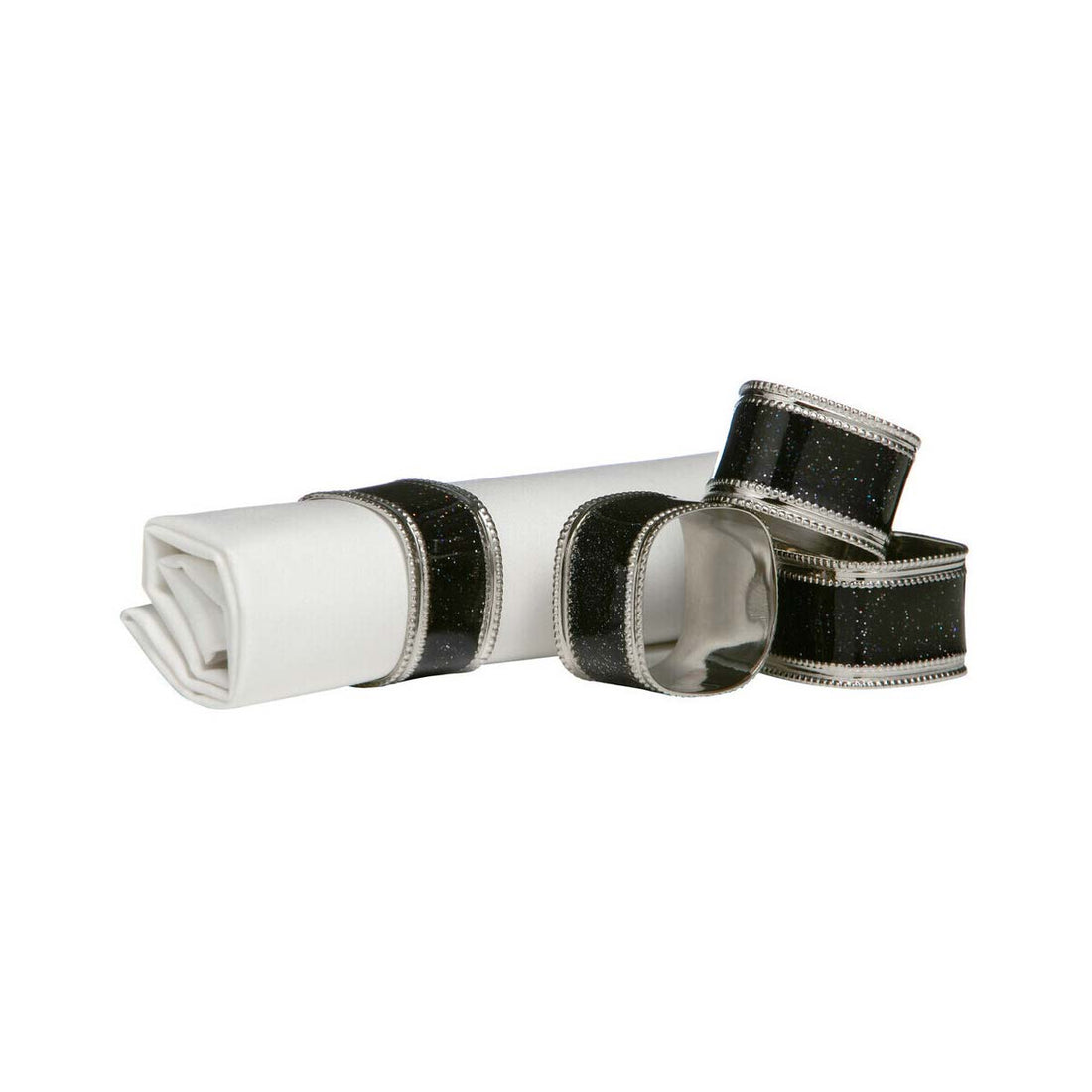 Set Of Four Black Glitter Napkin Rings