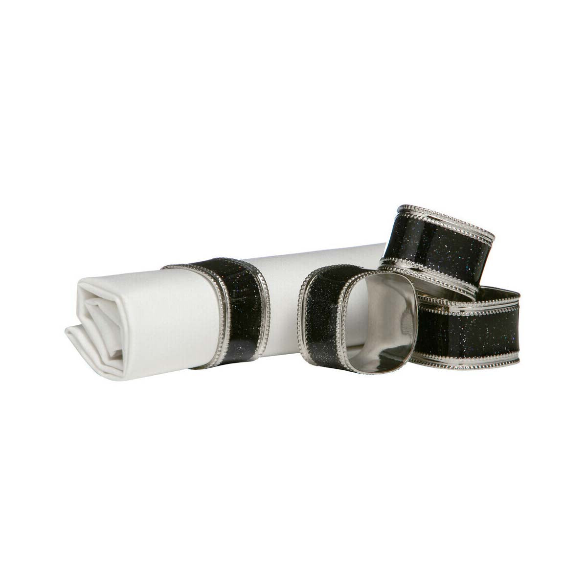 Set Of Four Black Glitter Napkin Rings