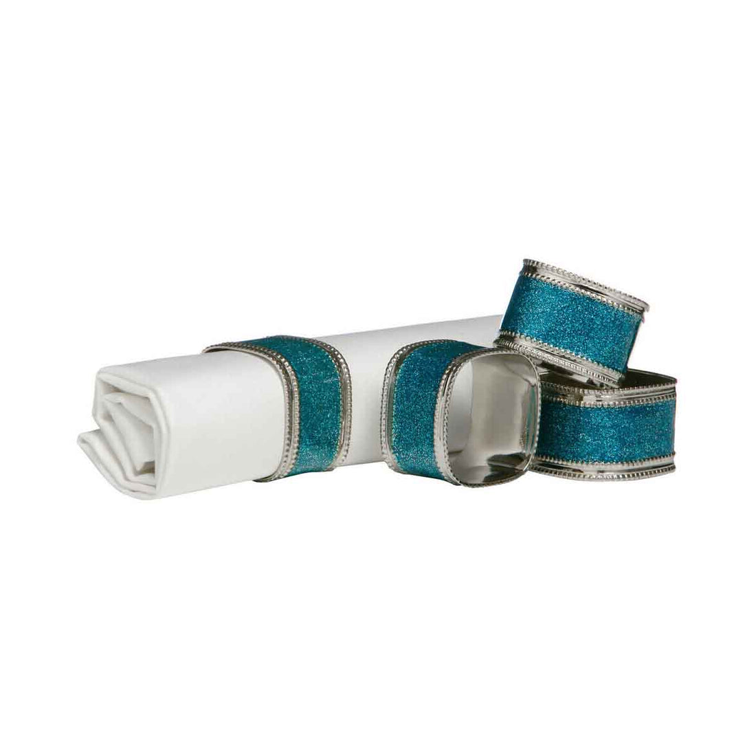 Set Of Four Turquoise Glitter Napkin Rings