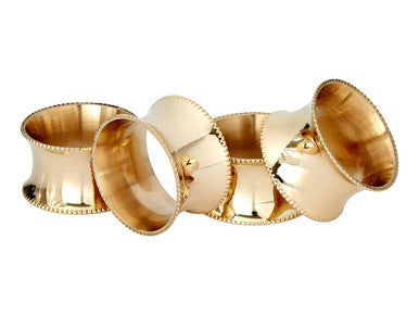 Metallic Set Of 4 Brass Finish Beaded Napkin Rings