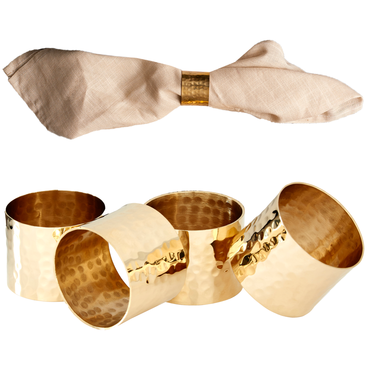 Set Of Four Brass Finish Napkin Rings