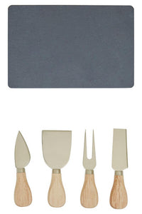Carter Slate Board And 4 Piece Cheese Knife Set In Gold Finish