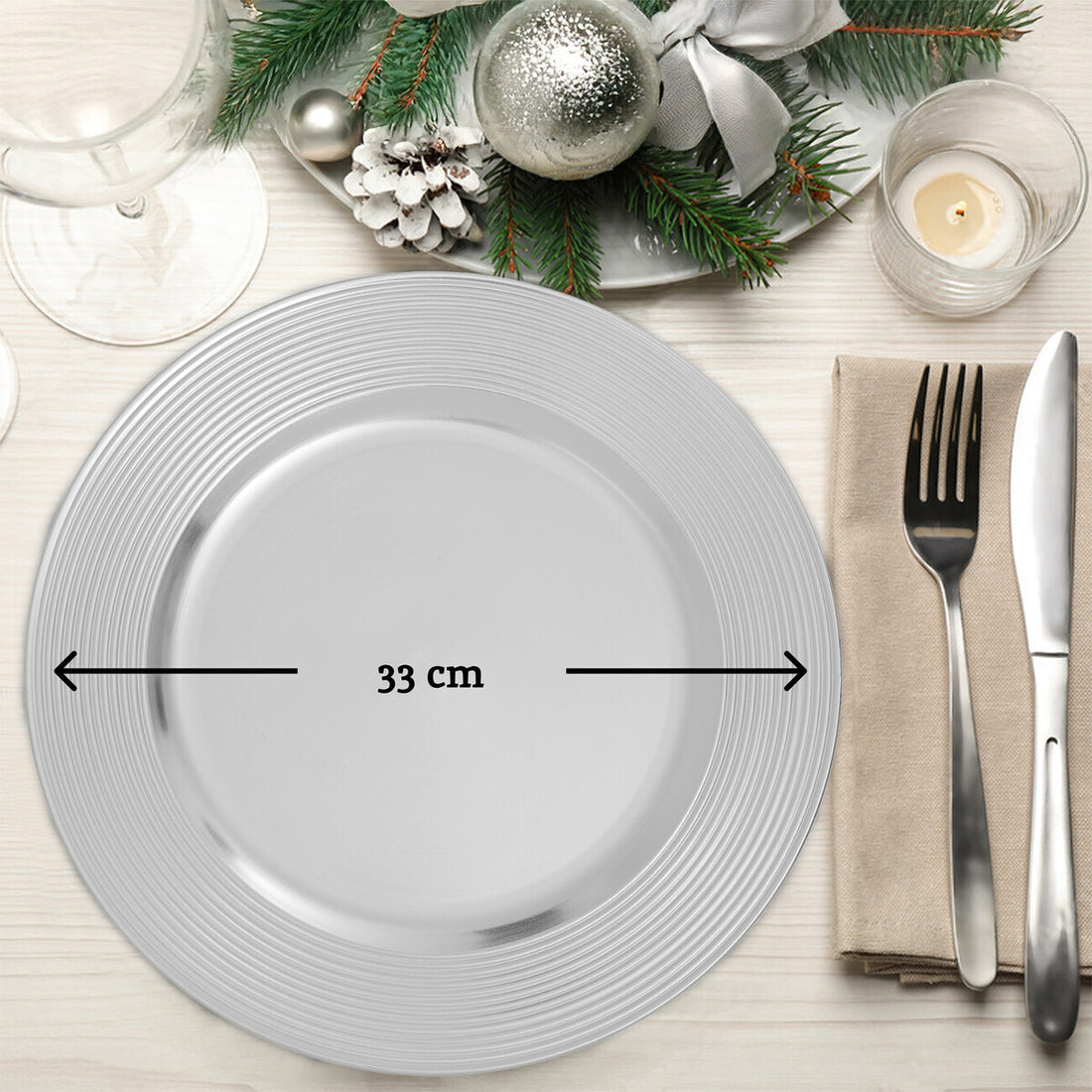 Dia Silver Finish Ribbed Charger Plate