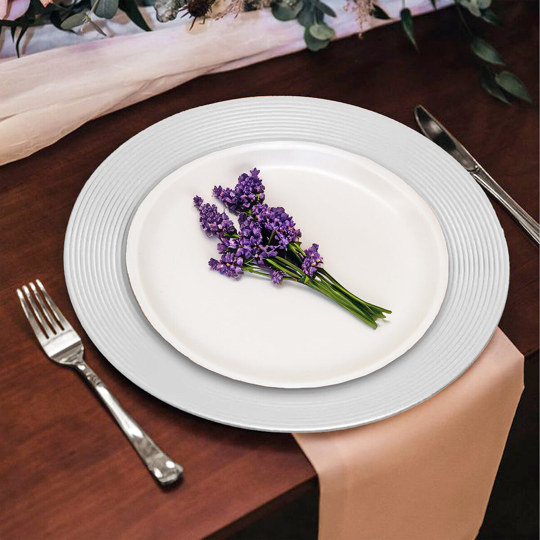 Dia Silver Finish Ribbed Charger Plate