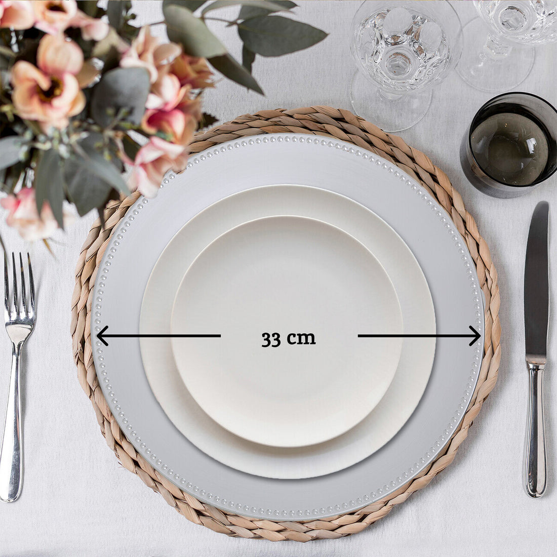 Dia Silver Finish Dotted Charger Plate