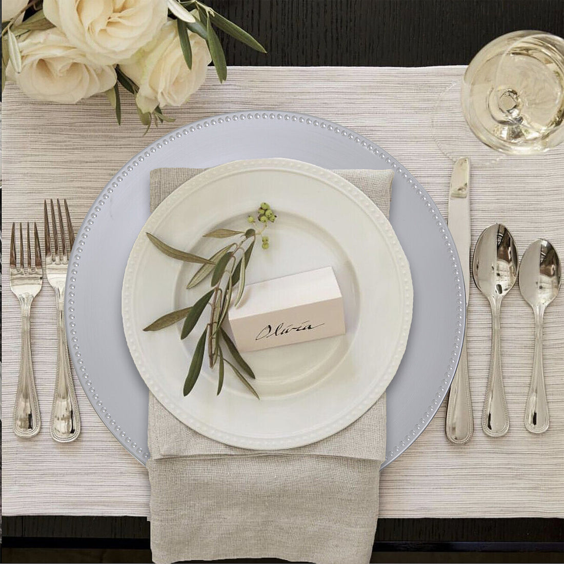 Dia Silver Finish Dotted Charger Plate