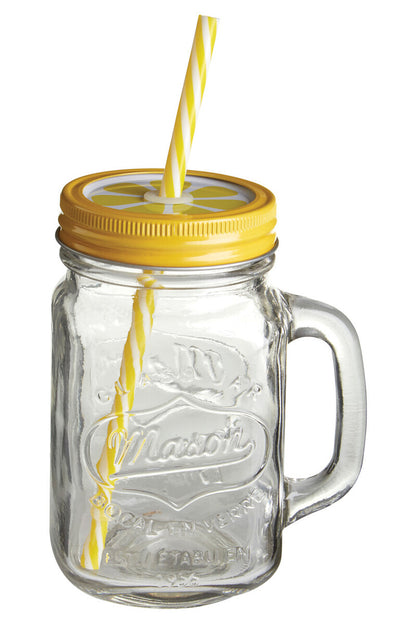 Embossed Mason Square Jar Mug With Lemon Lid