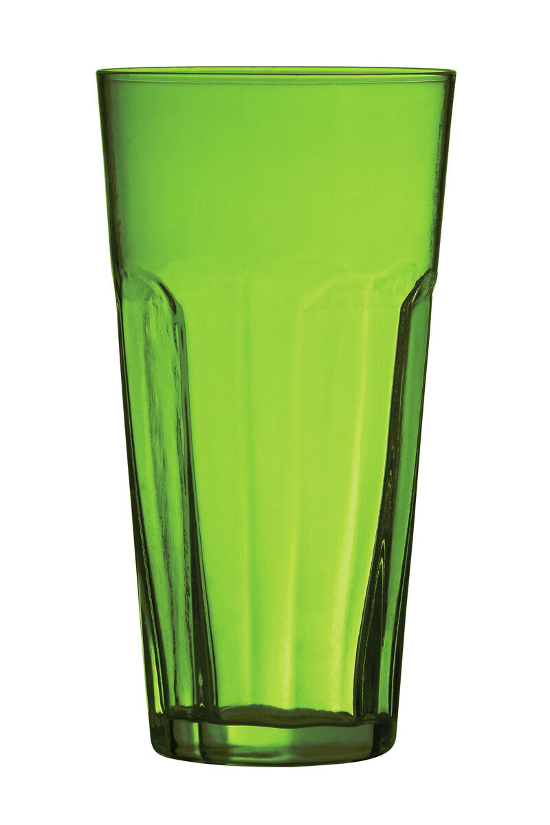 Green glass tumbler on a white background