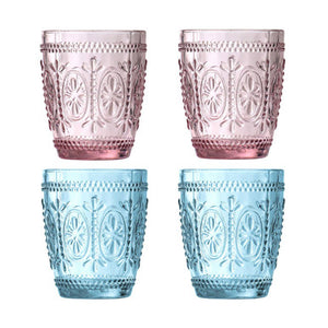 Set of Four Pink and Blue Glass Tumblers | Fleur