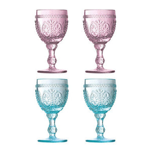 Set of 4  Pink And Blue Wine Glasses | Fleur
