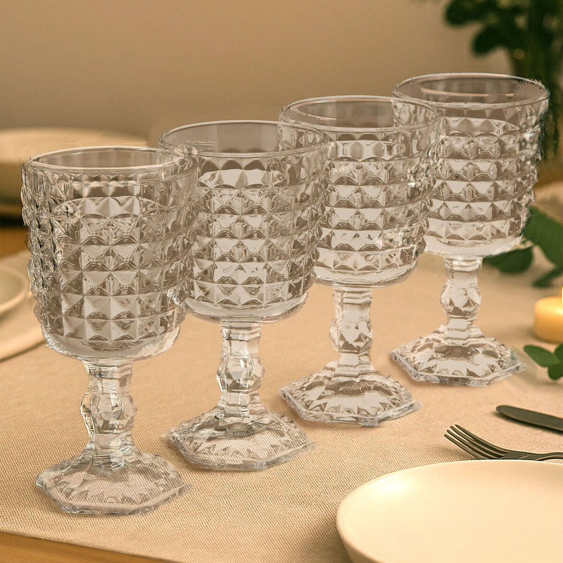 Set Of Four Pyramid Wine Goblets