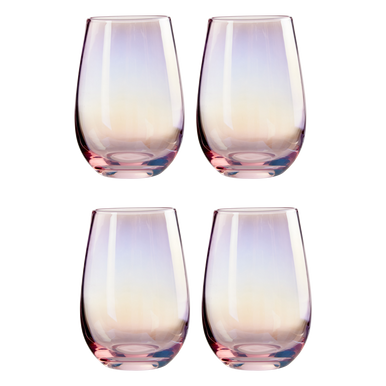 Set of four iridescent wine glasses on a white background