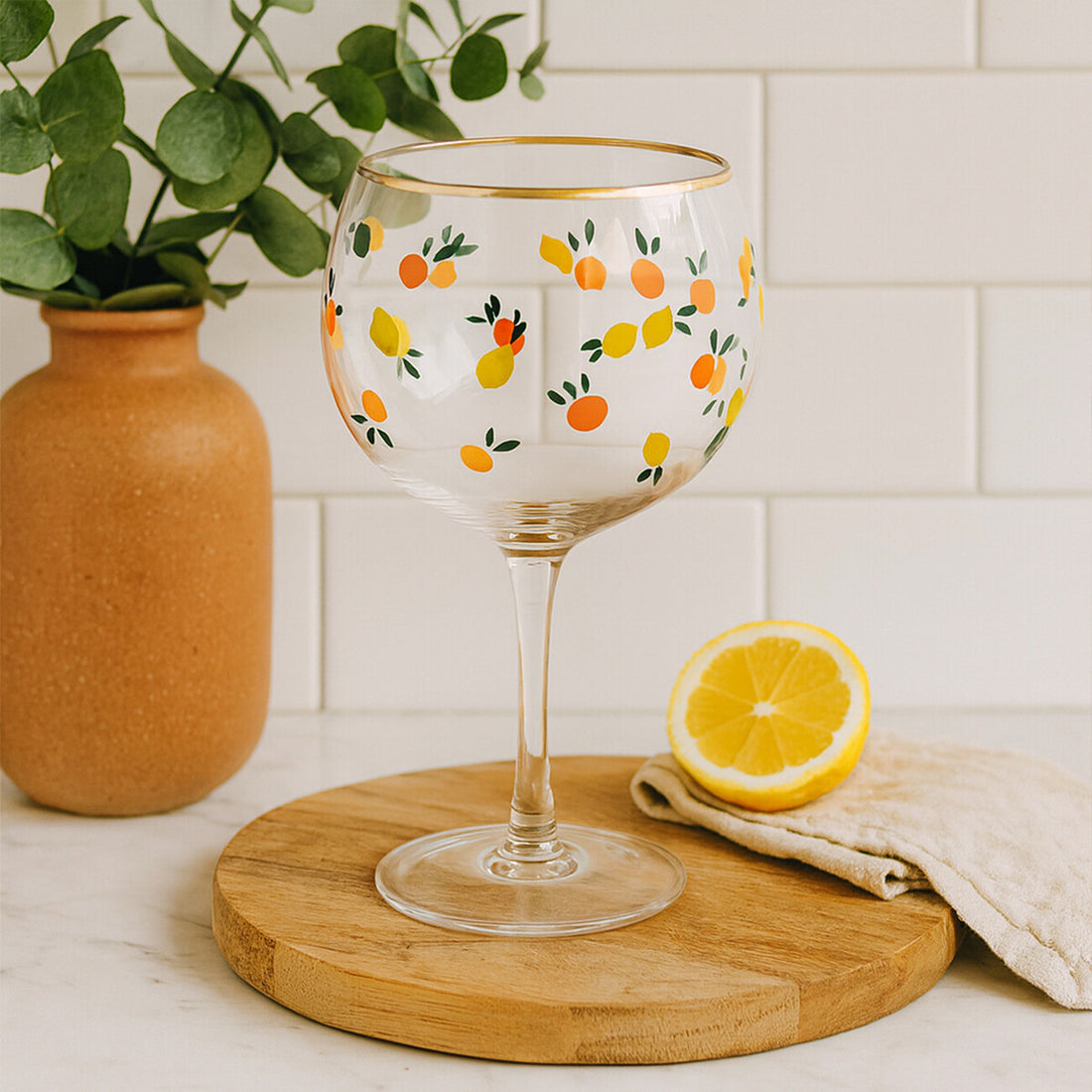 Mila Set Of 2 Citrus Design Gin Glasses