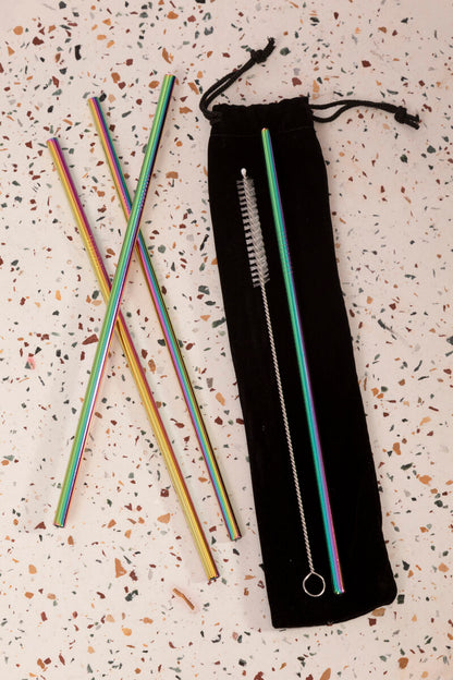 Mimo Set Of 4 Oil Slick Drinking Straws