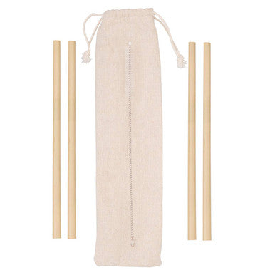 Mimo Set Of 4 Bamboo Straws With Cleaning Brush