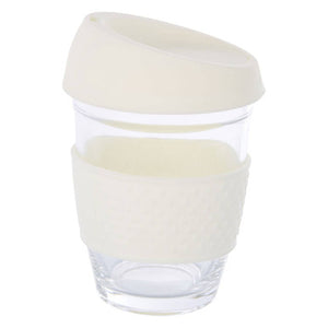 Mimo Glass Mug With Cream Silicone Band Lid