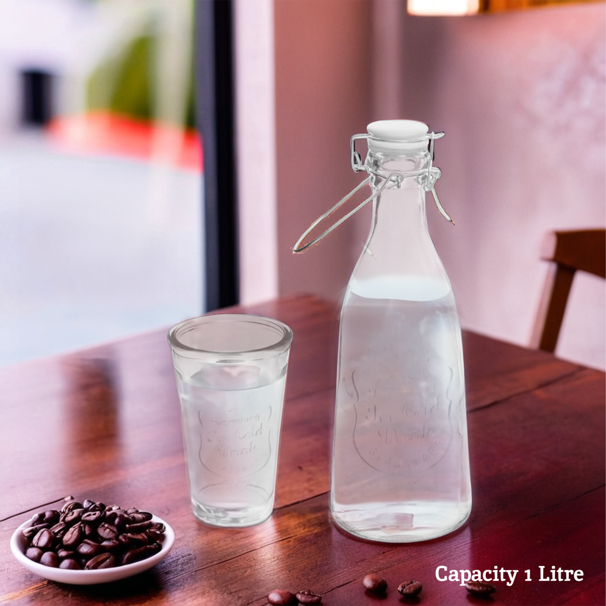 Dayla Embossed Glass Bottle Set With Four Glasses