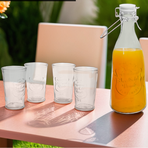 Embossed Glass Bottle Set with Four Glasses | Dayla