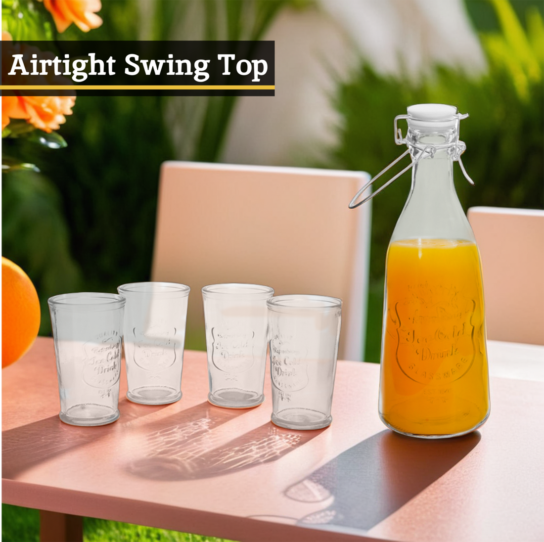 Dayla Embossed Glass Bottle Set With Four Glasses