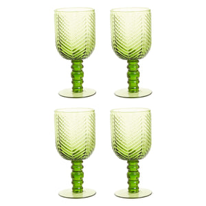 Fleur Set Of Four Green Wine Glasses