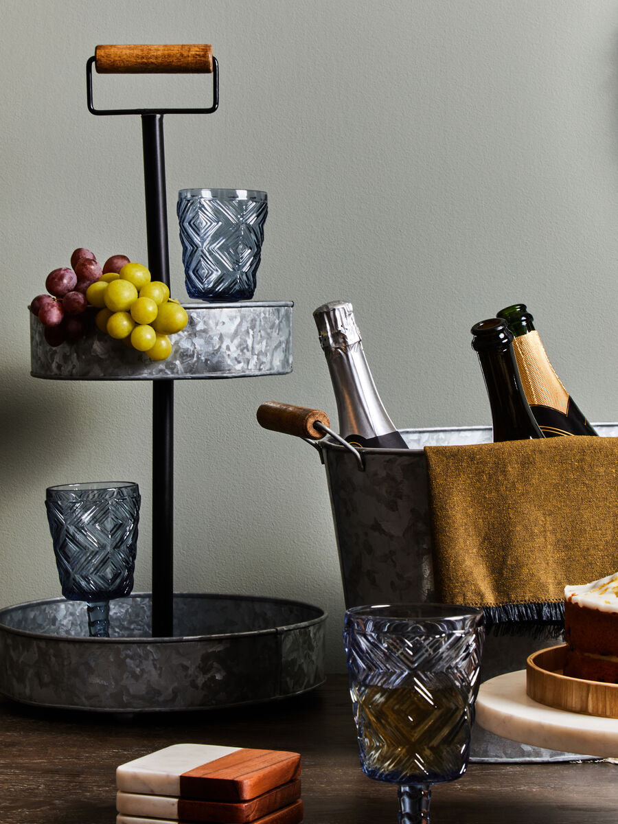 Fleur Set Of Four Embossed Blue Tumblers