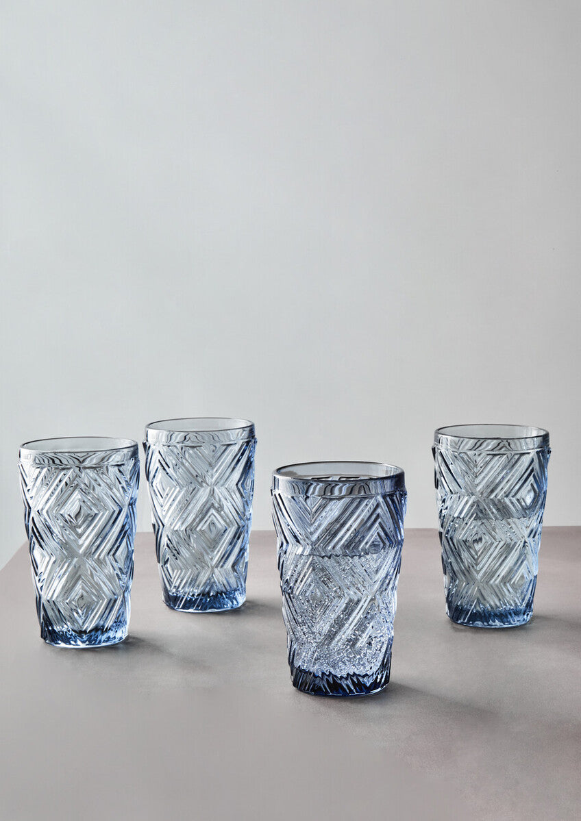 Fleur Set Of Four Blue Highball Glasses