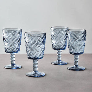 Fleur Set Of Four Blue Wine Glasses