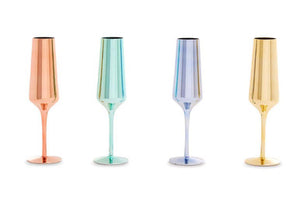 Set of Four Glass Champagne Flutes in Assorted Colours | Aurora