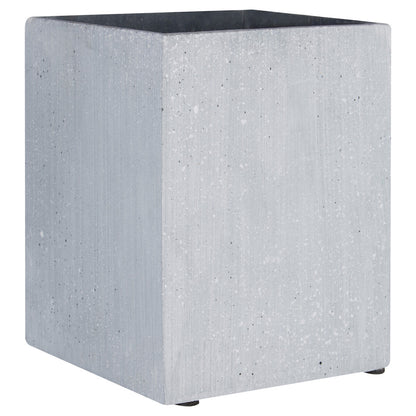 Square gray planter with a textured surface on a white background