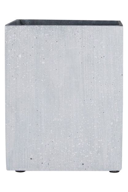 Rectangular gray planter with textured surface on a white background