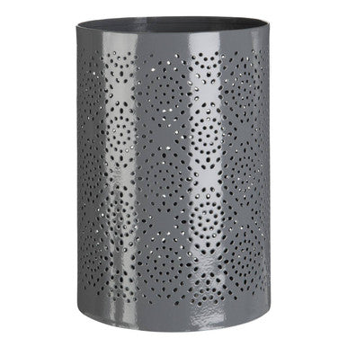 Punched Grey Finish Large Candle Holder