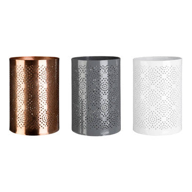 Punched Grey Finish Large Candle Holder