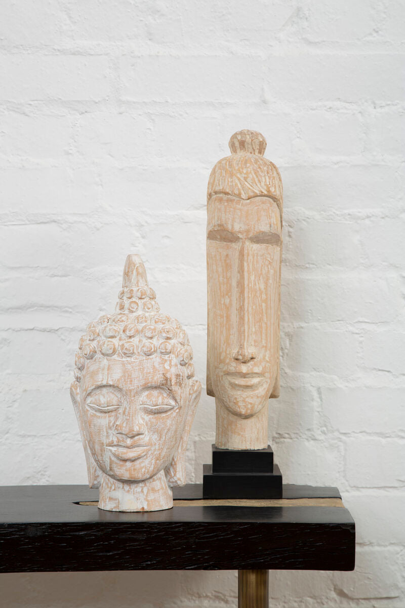 Fausto Mango Wood White Brushed Finish Buddha Head
