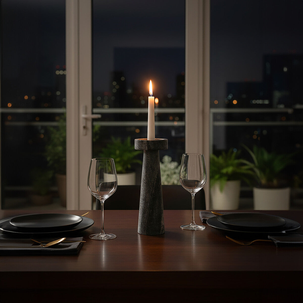 Kira Large Grey Marble Candle Holder