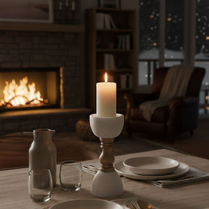 Large White Marble and Mango Wood Candle Holder | Sena