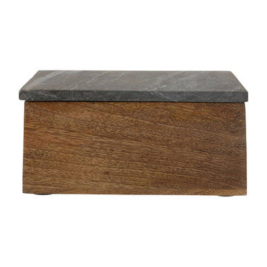 Wooden box with a slate top on a white background