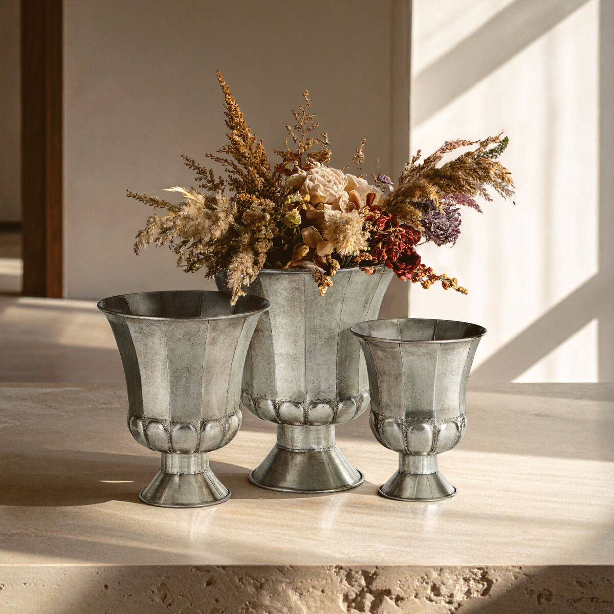 Reza Set of 3 Antique Silver Finish Planters