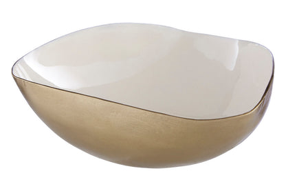 Beige and white ceramic bowl on a white background