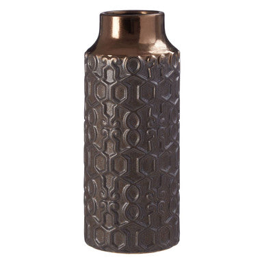 Decorative vase with geometric pattern on a white background