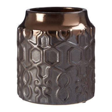 Decorative vase with geometric pattern on a white background