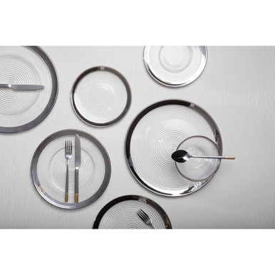 Ida 27Cm Embossed Dinner Plate With Silver Rim