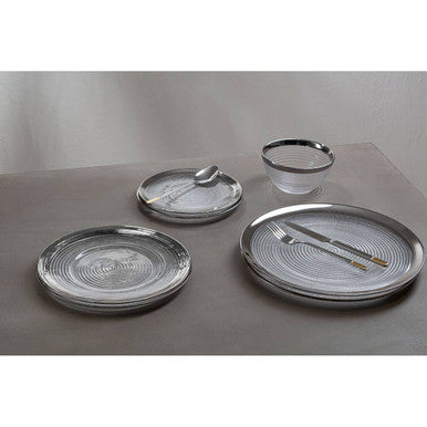 Ida 27Cm Embossed Dinner Plate With Silver Rim