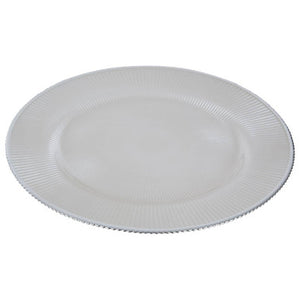 Ida 33Cm Embossed White Glass Charger Plate With Silver Rim
