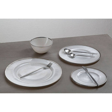 Ida 33Cm Embossed White Glass Charger Plate With Silver Rim