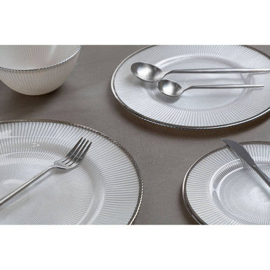 Ida 33Cm Embossed White Glass Charger Plate With Silver Rim