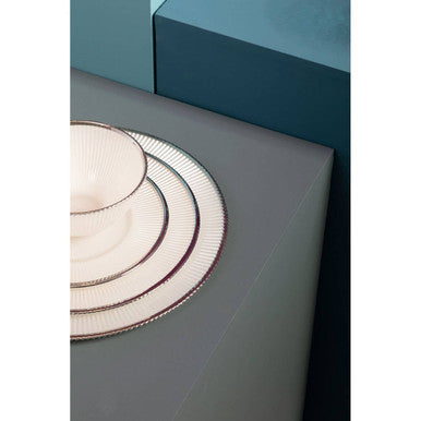 Ida 33Cm Embossed White Glass Charger Plate With Silver Rim