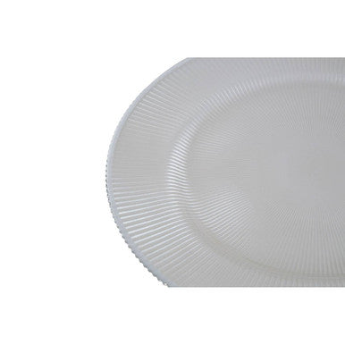 Ida White Embossed Glass Charger Plate with Silver Rim