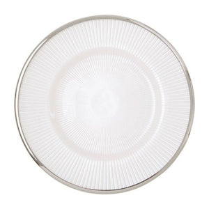 White Embossed Glass Side Plate with Silver Rim | Ida