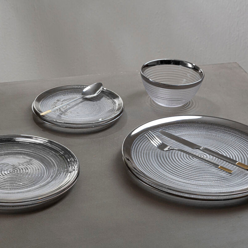 Ida Embossed Glass Bowl With Silver Rim